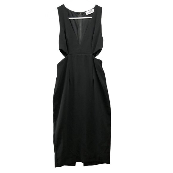 Taroo Black Midi Cocktail Dress Womens S Cut Out Waist V-Neck Sleeveless Party - Picture 1 of 11